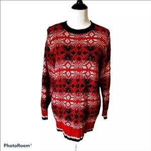 Vintage Mens Marsh Landing Sz Medium Wool Sweater Fair Isle Hand Knit Red Cable